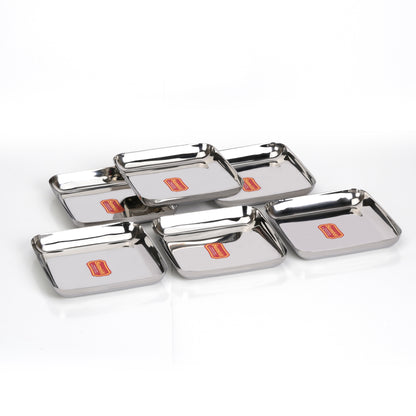 Sumeet Stainless Steel Big Square Shape Plate/Dinner Plate/Lunch - Meal Plate Set