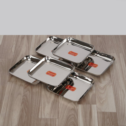 Sumeet Stainless Steel Big Square Shape Plate/Dinner Plate/Lunch - Meal Plate Set