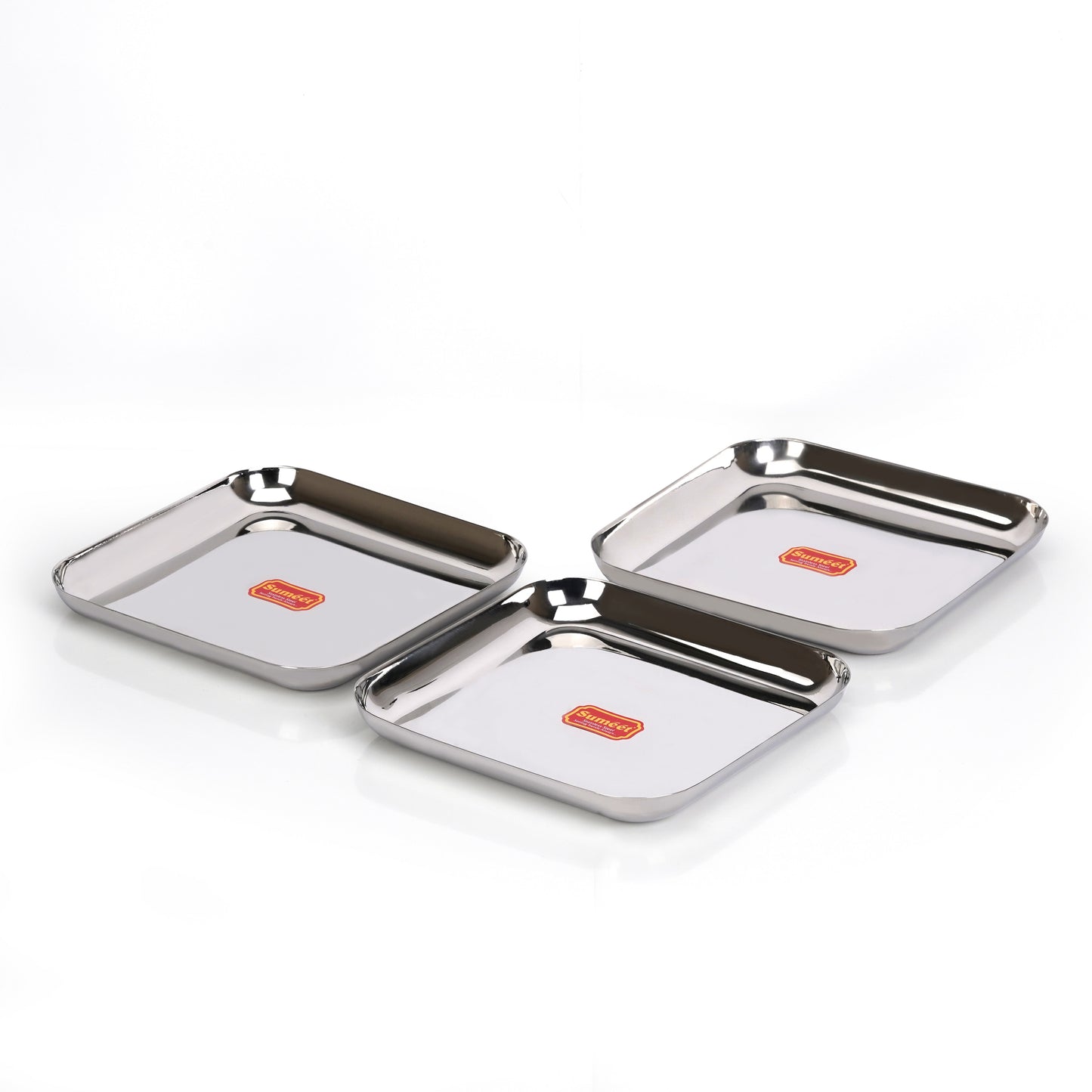 Sumeet Stainless Steel Big Square Shape Plate/Dinner Plate/Lunch - Meal Plate Set