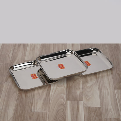 Sumeet Stainless Steel Big Square Shape Plate/Dinner Plate/Lunch - Meal Plate Set