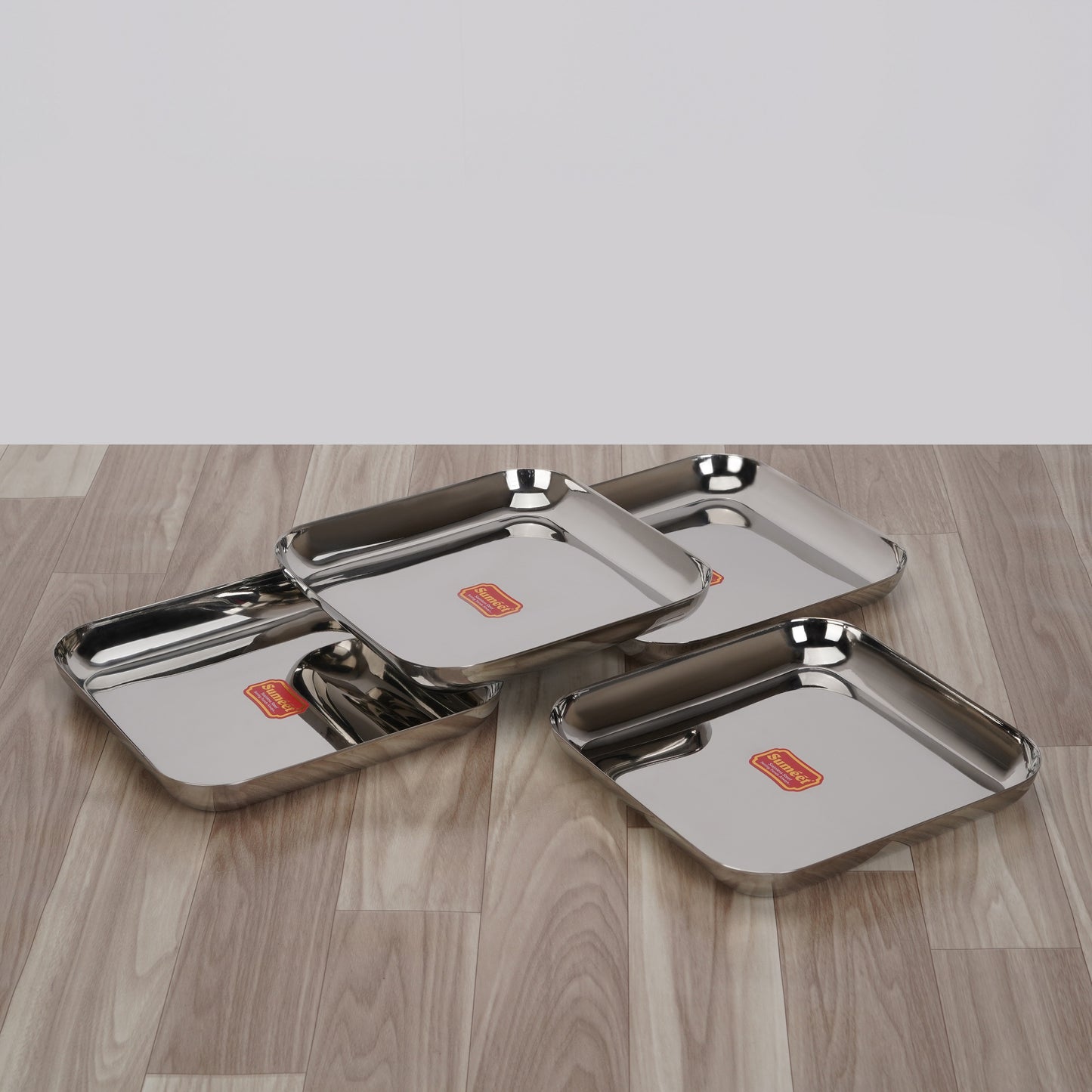 Sumeet Stainless Steel Big Square Shape Plate/Dinner Plate/Lunch - Meal Plate Set