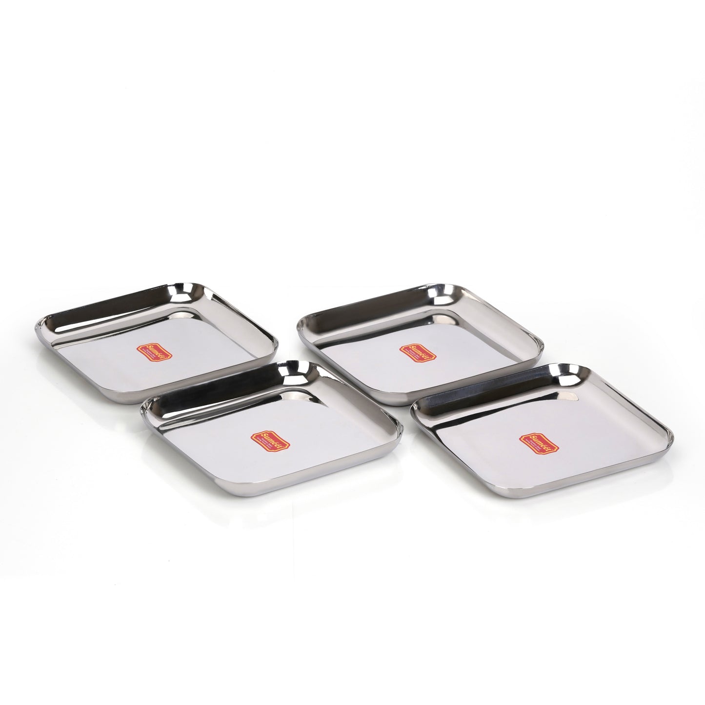 Sumeet Stainless Steel Big Square Shape Plate/Dinner Plate/Lunch - Meal Plate Set