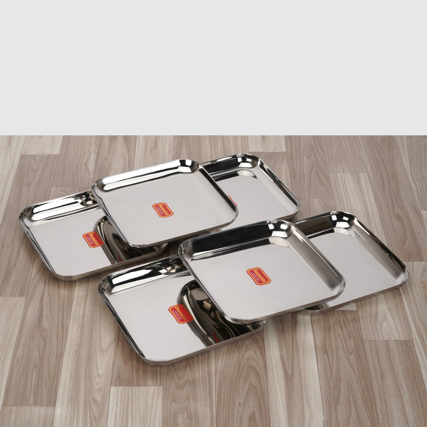 Sumeet Stainless Steel Big Square Shape Plate/Dinner Plate/Lunch - Meal Plate Set