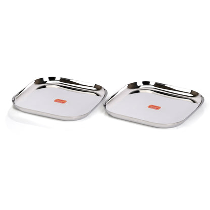 Sumeet Stainless Steel Big Square Shape Plate/Dinner Plate/Lunch - Meal Plate Set