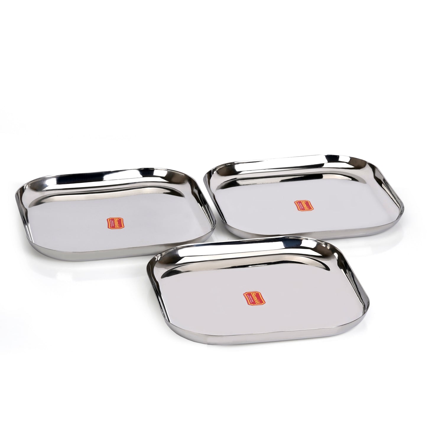 Sumeet Stainless Steel Big Square Shape Plate/Dinner Plate/Lunch - Meal Plate Set