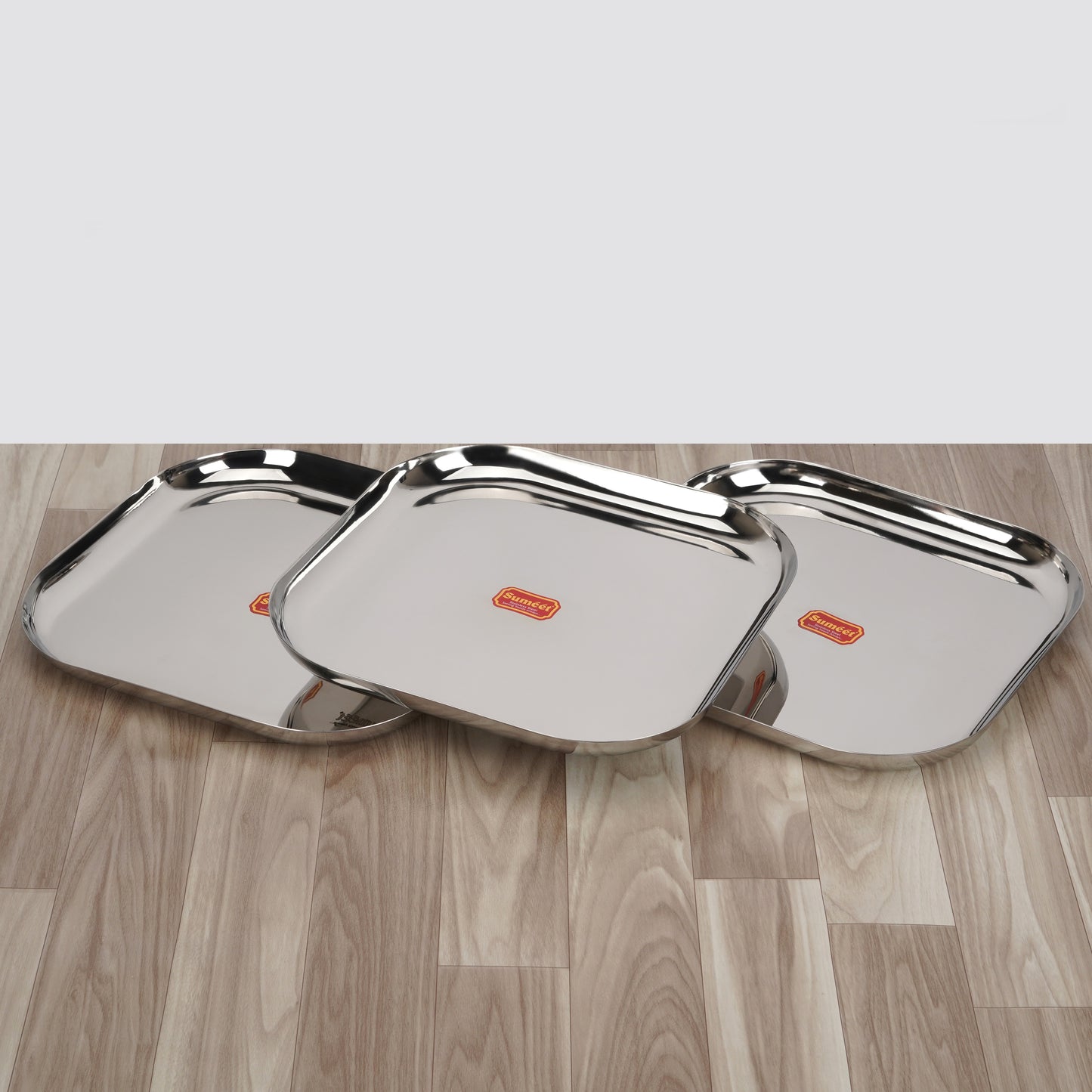 Sumeet Stainless Steel Big Square Shape Plate/Dinner Plate/Lunch - Meal Plate Set