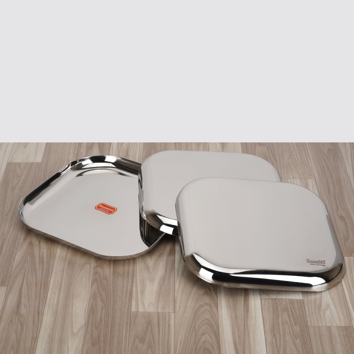 Sumeet Stainless Steel Big Square Shape Plate/Dinner Plate/Lunch - Meal Plate Set