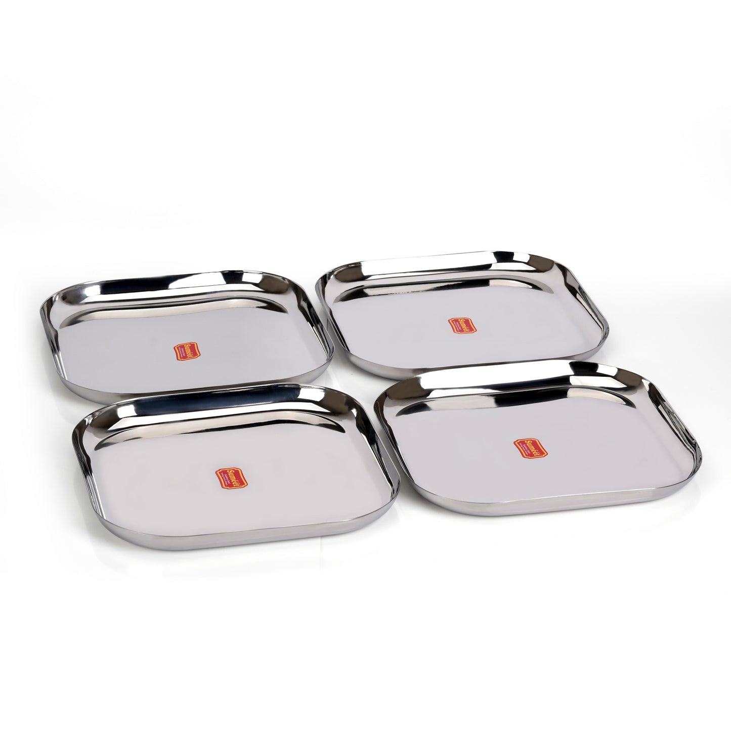 Sumeet Stainless Steel Big Square Shape Plate/Dinner Plate/Lunch - Meal Plate Set