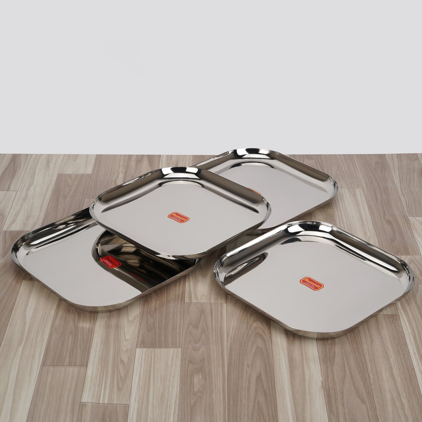 Sumeet Stainless Steel Big Square Shape Plate/Dinner Plate/Lunch - Meal Plate Set