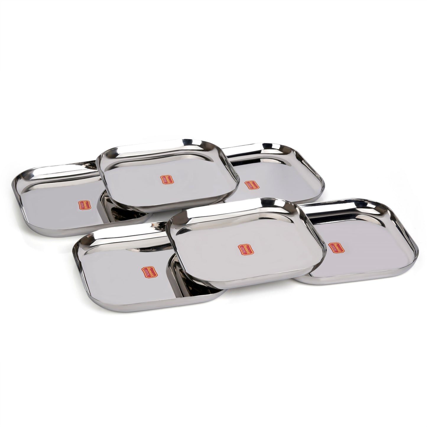 Sumeet Stainless Steel Big Square Shape Plate/Dinner Plate/Lunch - Meal Plate Set