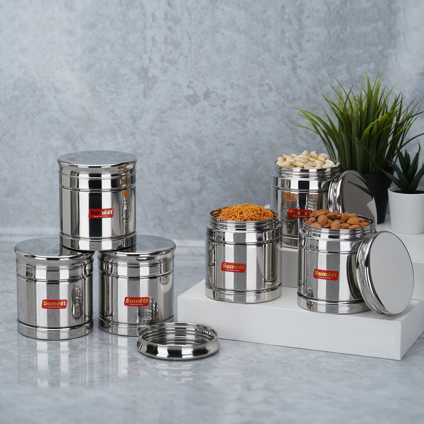 Sumeet Stainless Steel Circular Vertical Storage Container