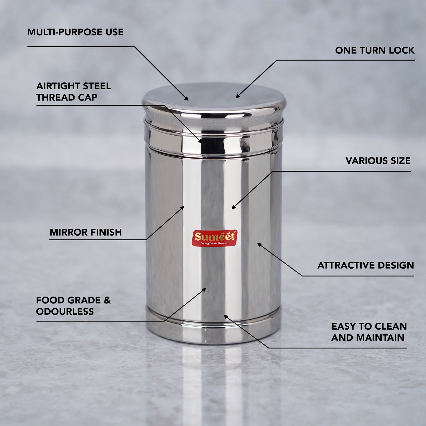 Sumeet Stainless Steel Circular Vertical Storage Container