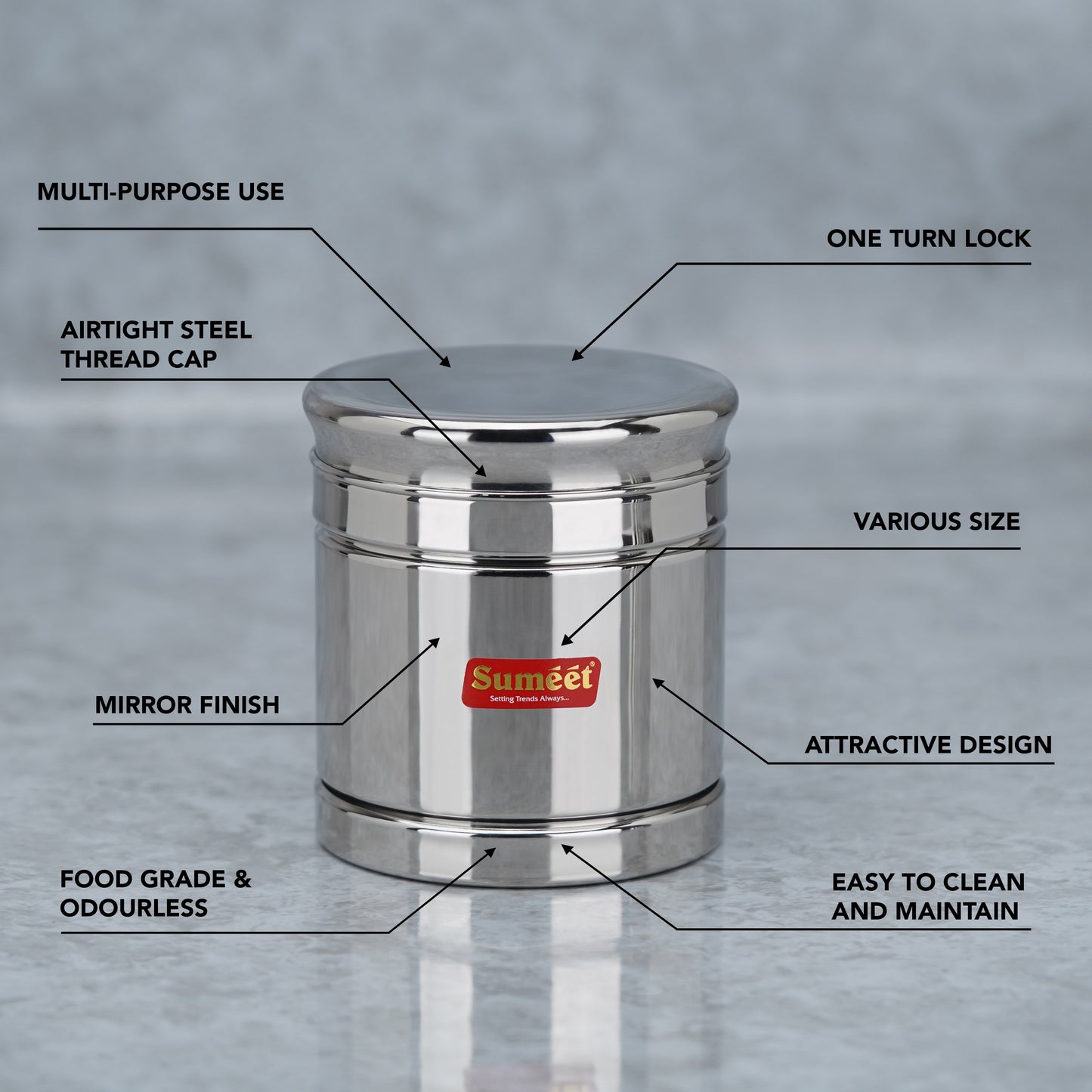 Sumeet Stainless Steel Circular Vertical Storage Container