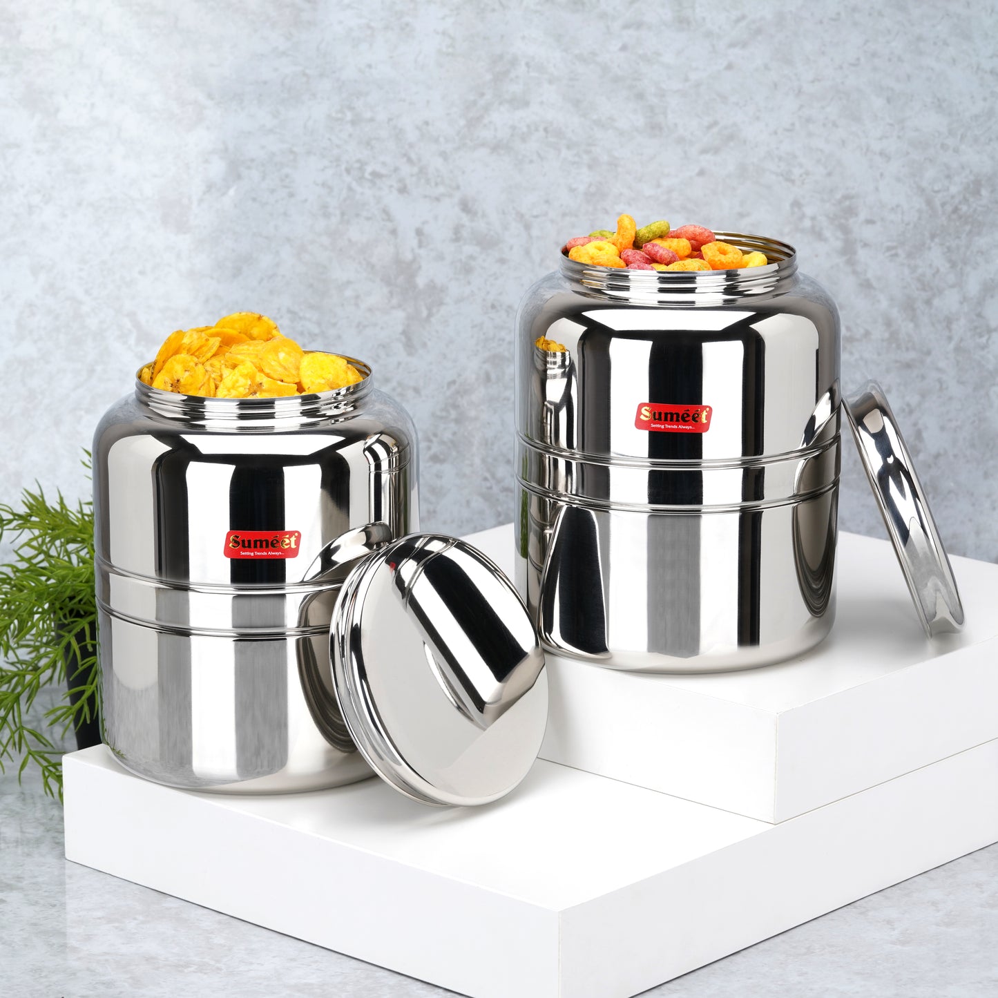 Sumeet Stainless Steel Unique Traditional Shape Extra Small Storage Containers