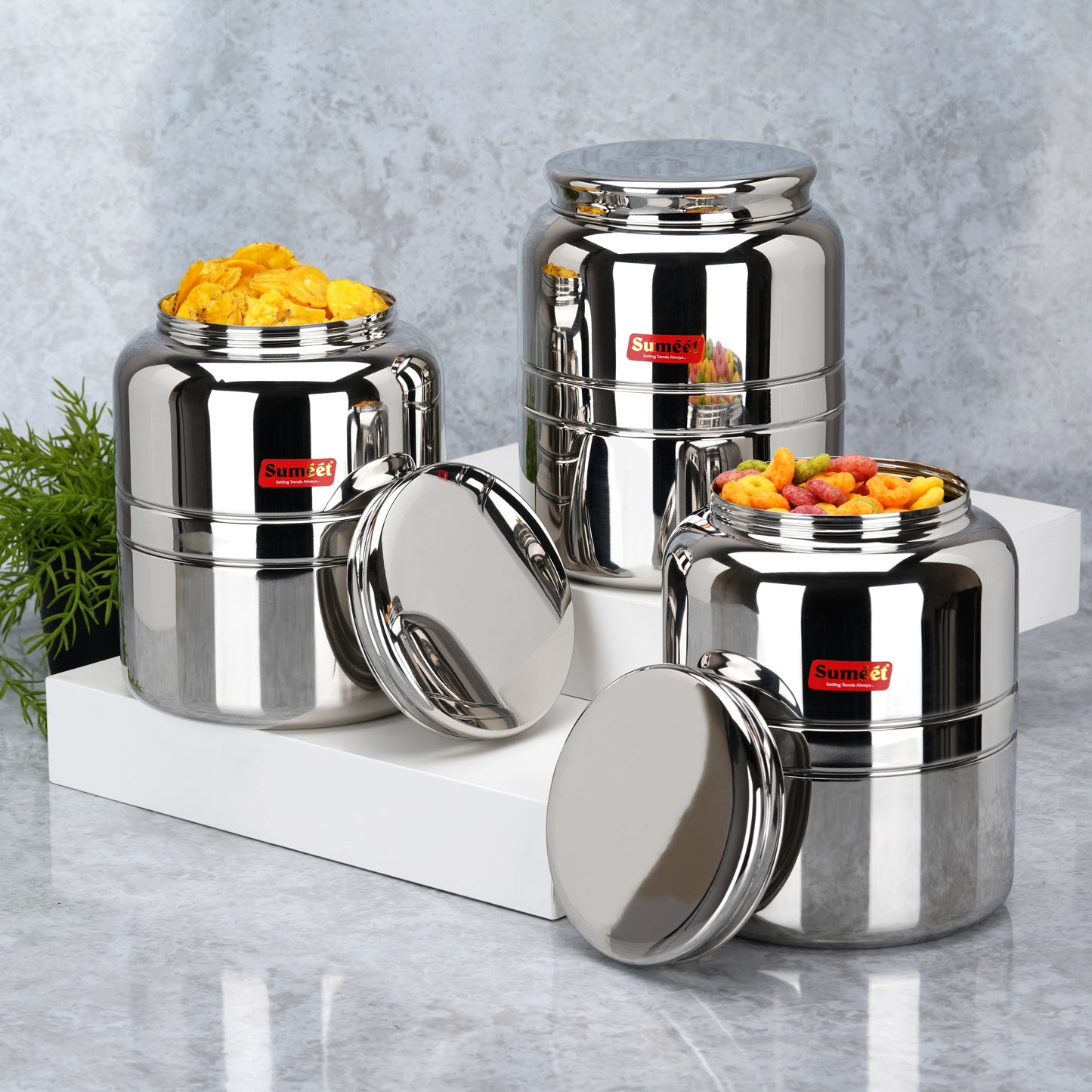 Sumeet Stainless Steel Unique Traditional Shape Extra Small Storage Containers