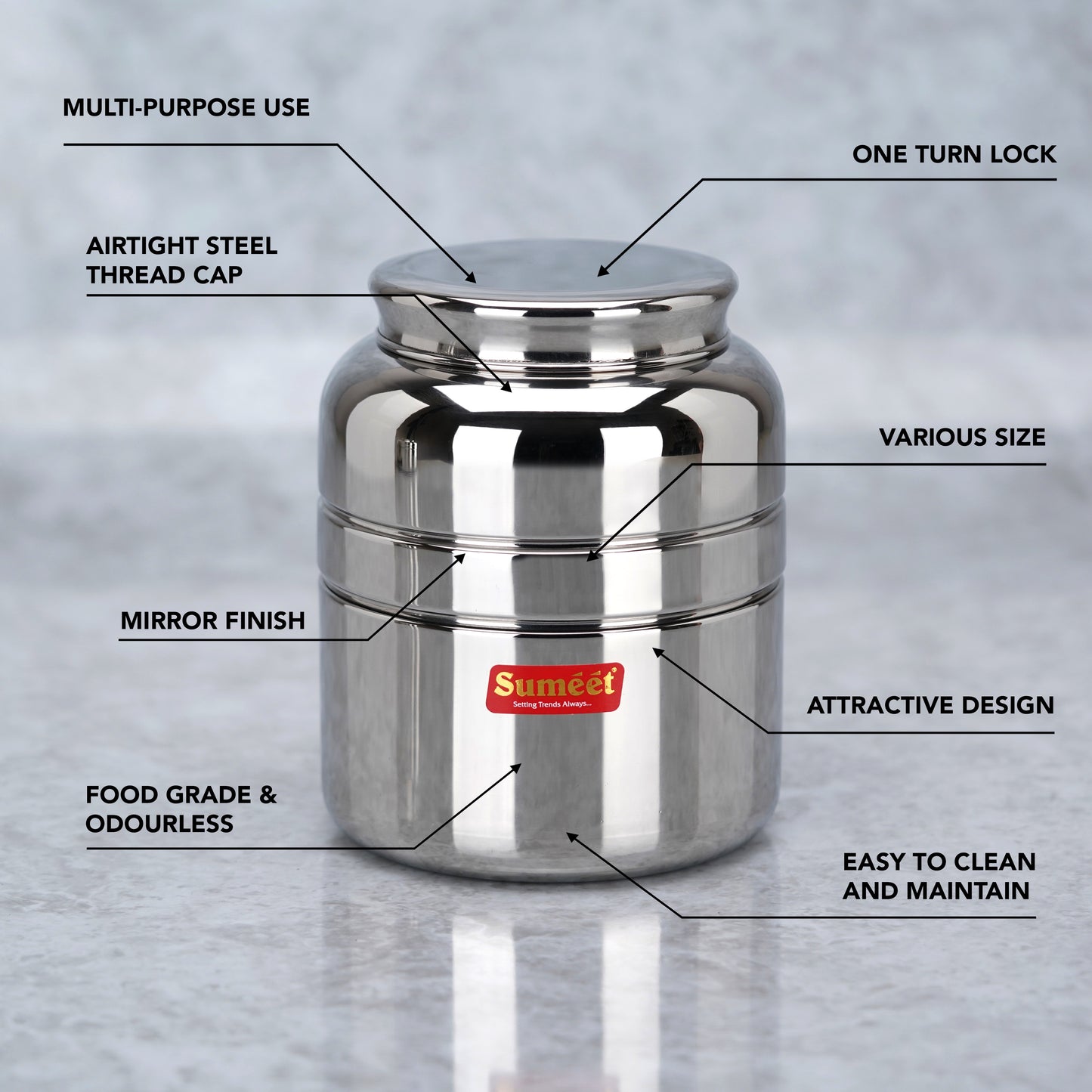 Sumeet Stainless Steel Unique Traditional Shape Extra Small Storage Containers