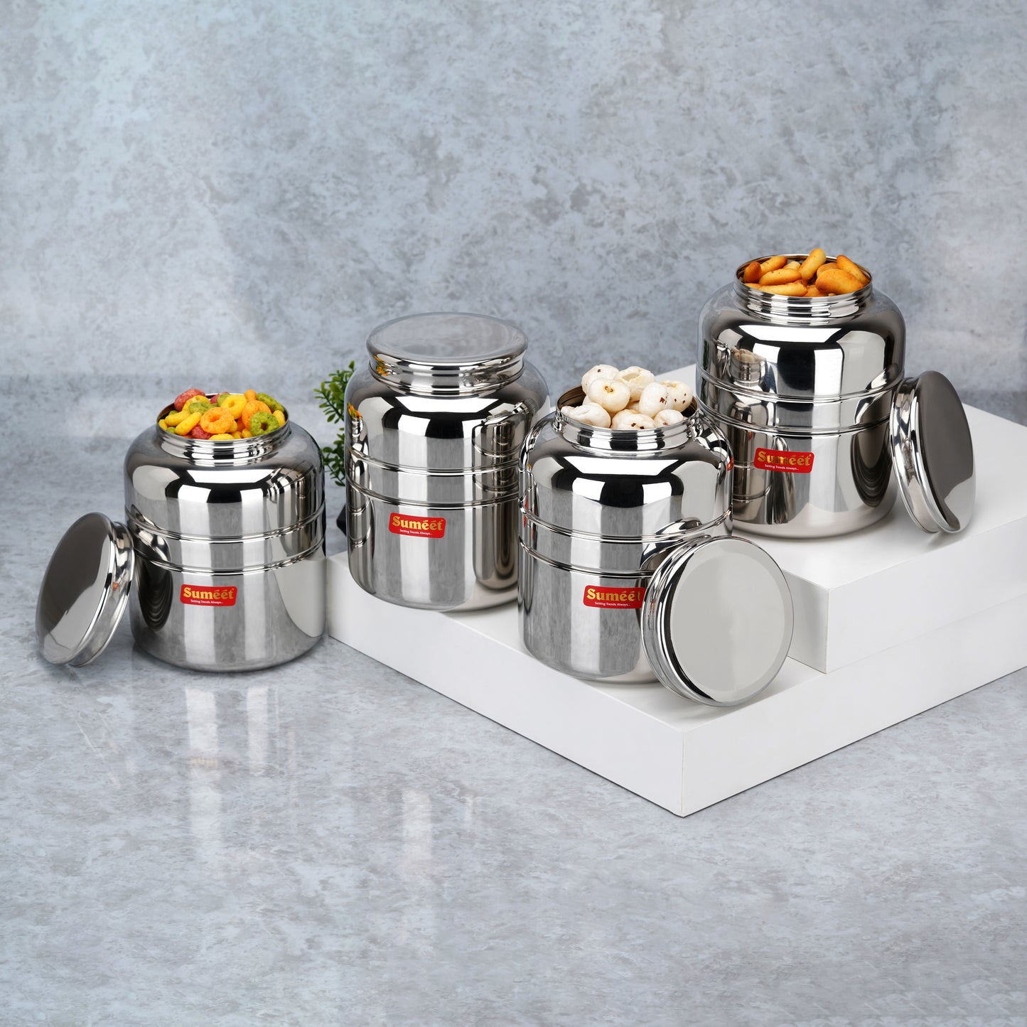 Sumeet Stainless Steel Unique Traditional Shape Extra Small Storage Containers