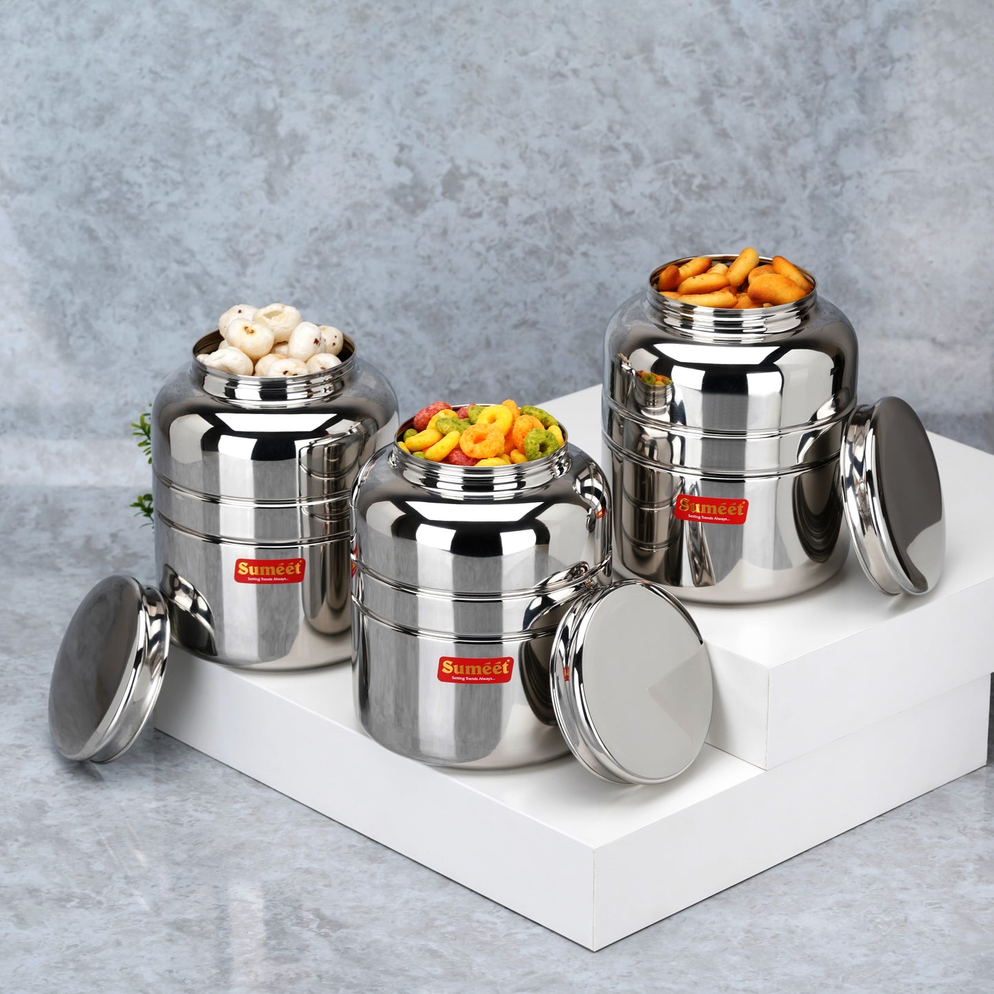 Sumeet Stainless Steel Unique Traditional Shape Extra Small Storage Containers