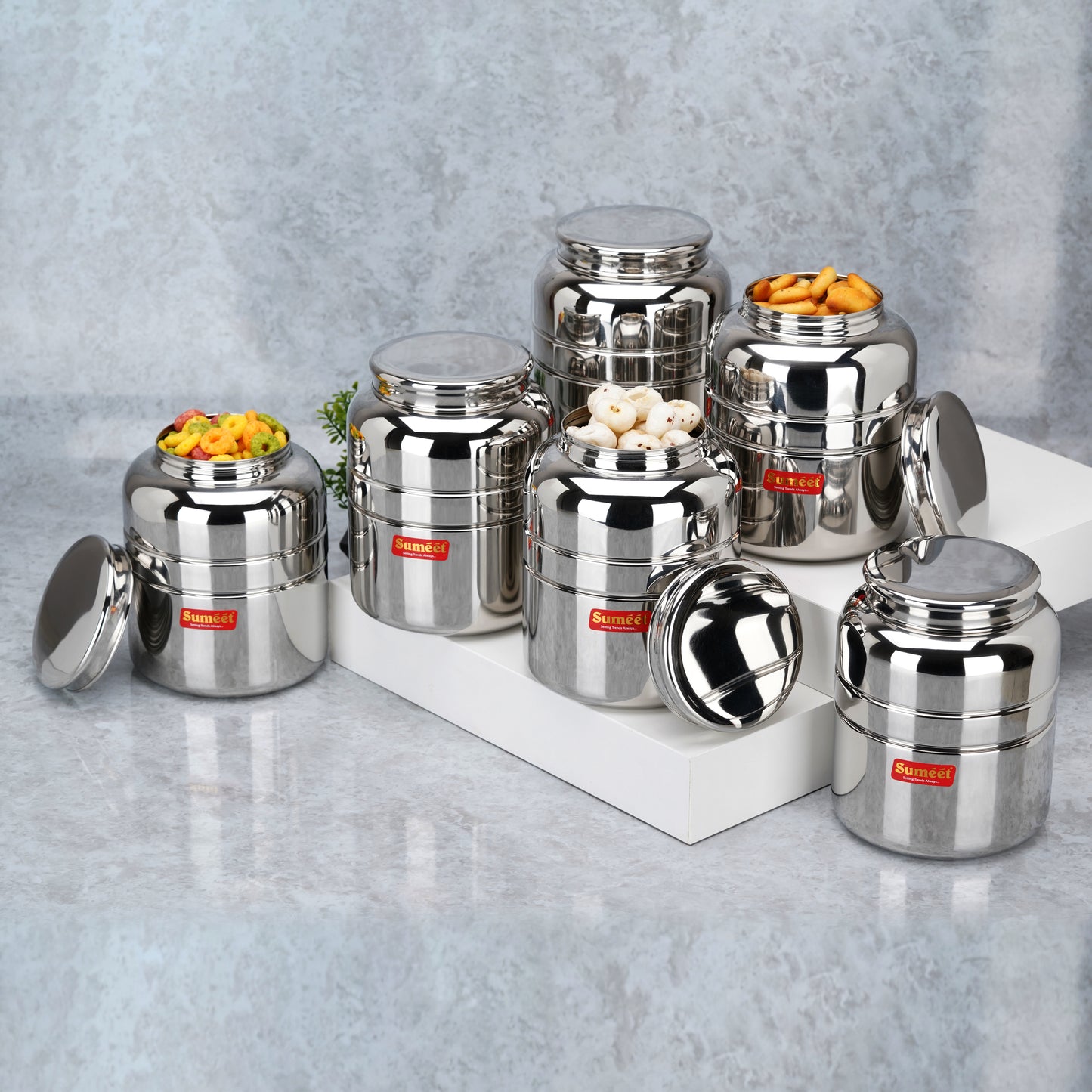 Sumeet Stainless Steel Unique Traditional Shape Extra Small Storage Containers