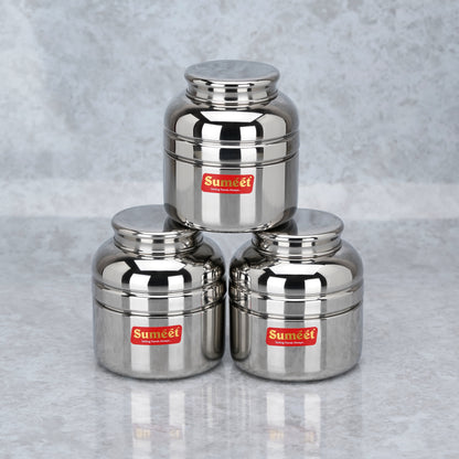 Sumeet Stainless Steel Unique Traditional Shape Extra Small Storage Containers