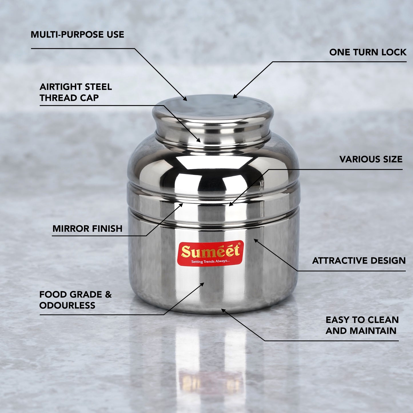 Sumeet Stainless Steel Unique Traditional Shape Extra Small Storage Containers