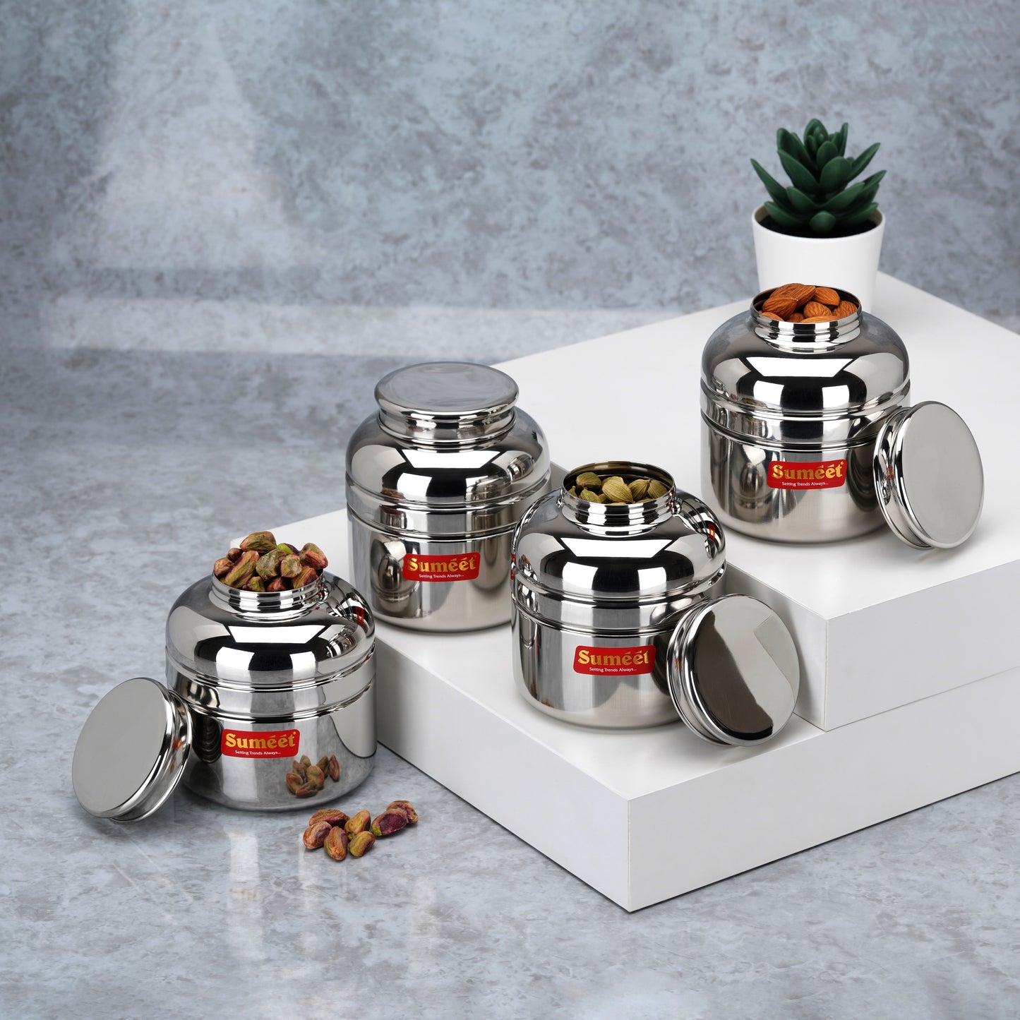 Sumeet Stainless Steel Unique Traditional Shape Extra Small Storage Containers