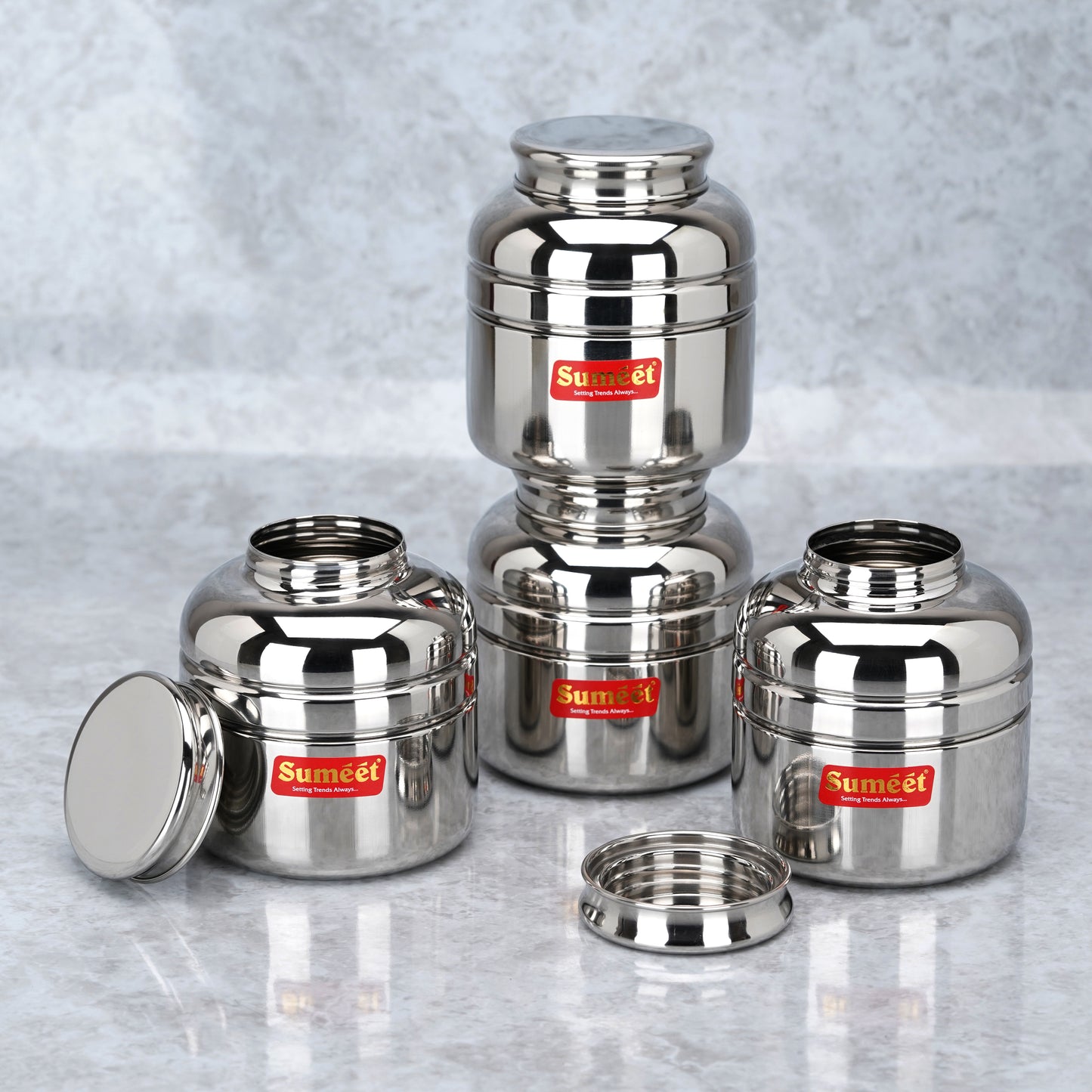 Sumeet Stainless Steel Unique Traditional Shape Extra Small Storage Containers