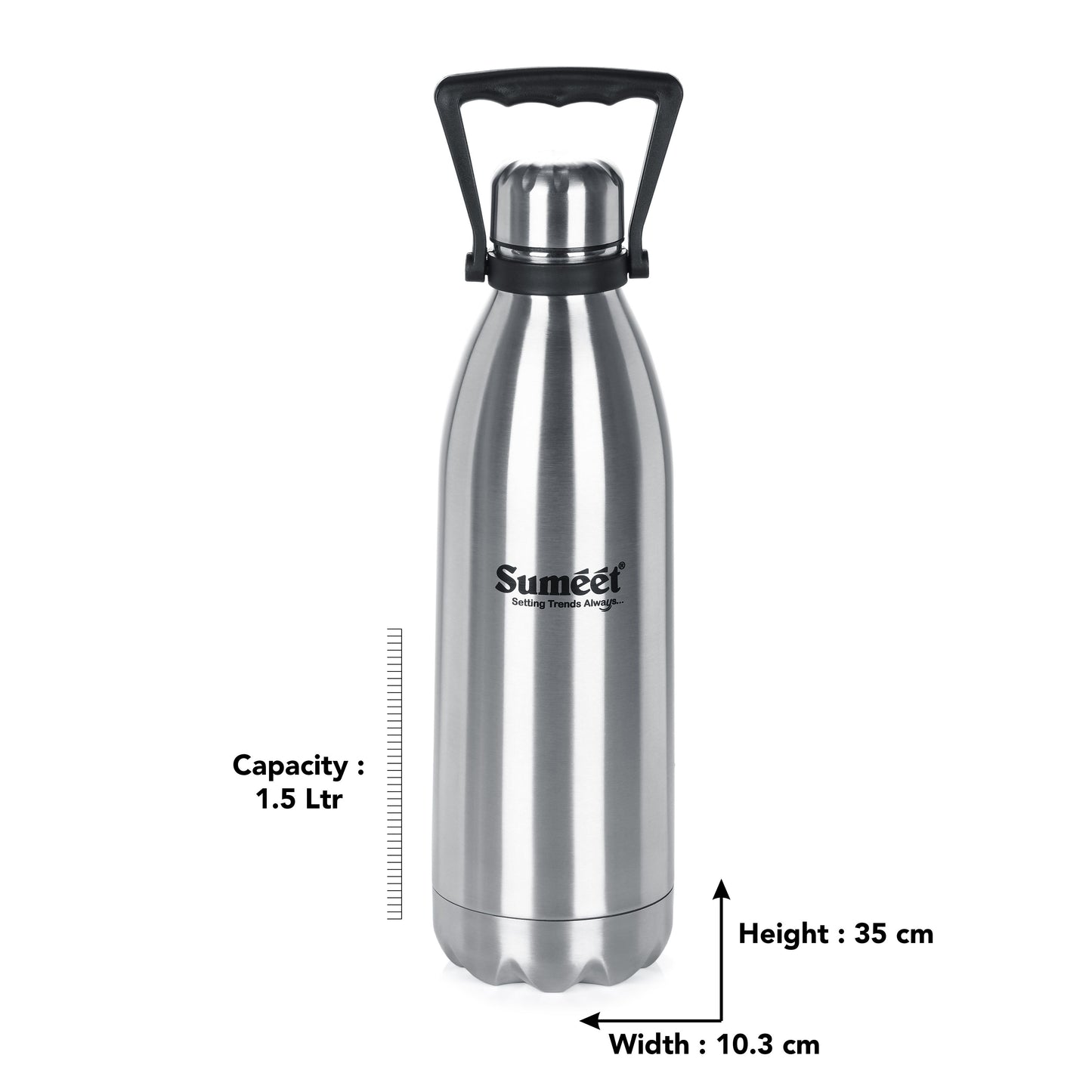 Sumeet Stainless Steel Double Walled Flask / Water Bottle, 24 Hours Hot and Cold, 1500 ml, Silver