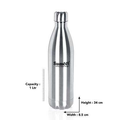 Sumeet Stainless Steel Double Walled Vacuum Flask/Water Bottle, 24 Hours Hot and Cold, 1000 ml