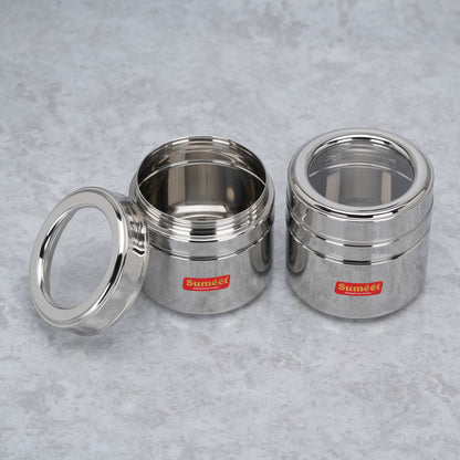 Sumeet Stainless Steel Top See Through/Transparent Lid Mini Storage Conatiner