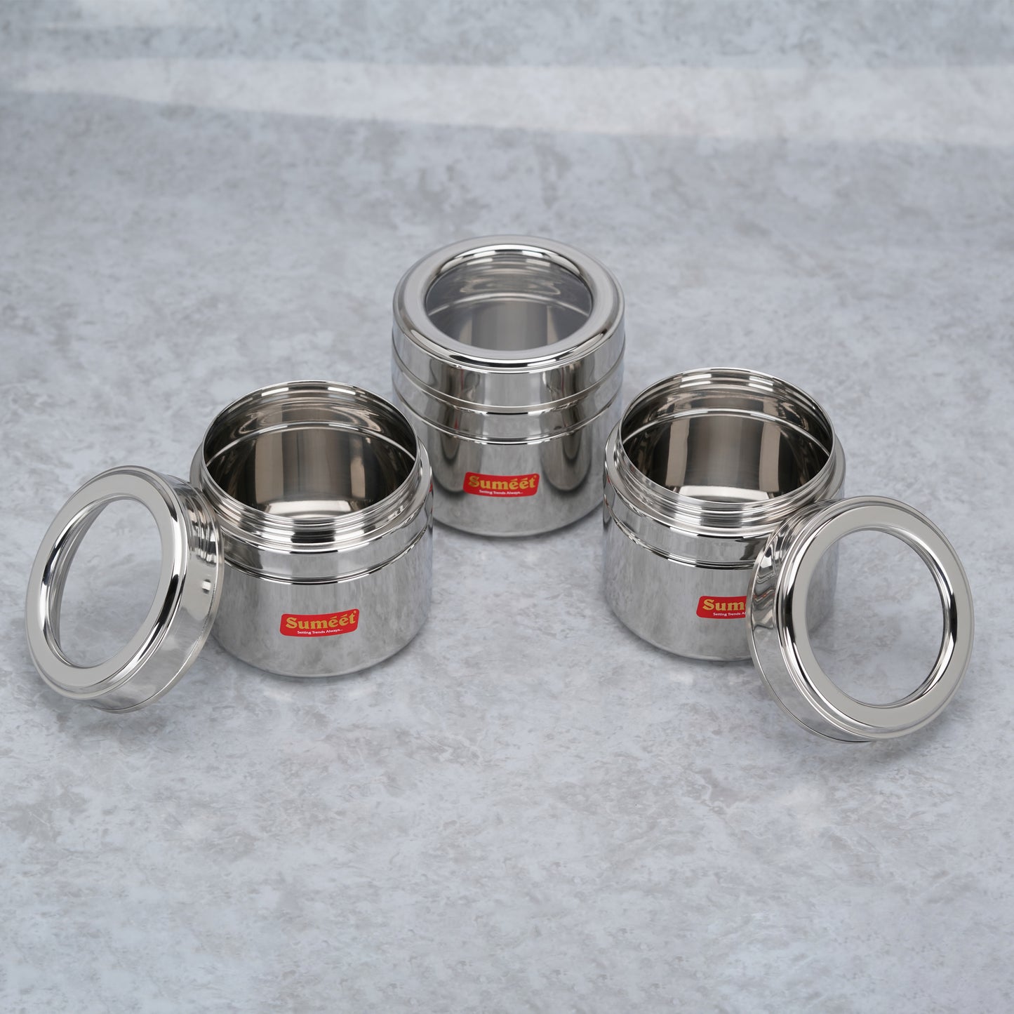 Sumeet Stainless Steel Top See Through/Transparent Lid Mini Storage Conatiner