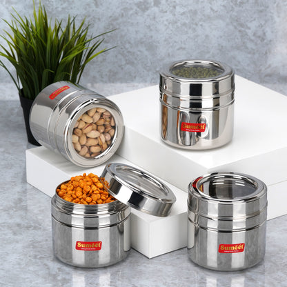 Sumeet Stainless Steel Top See Through/Transparent Lid Mini Storage Conatiner