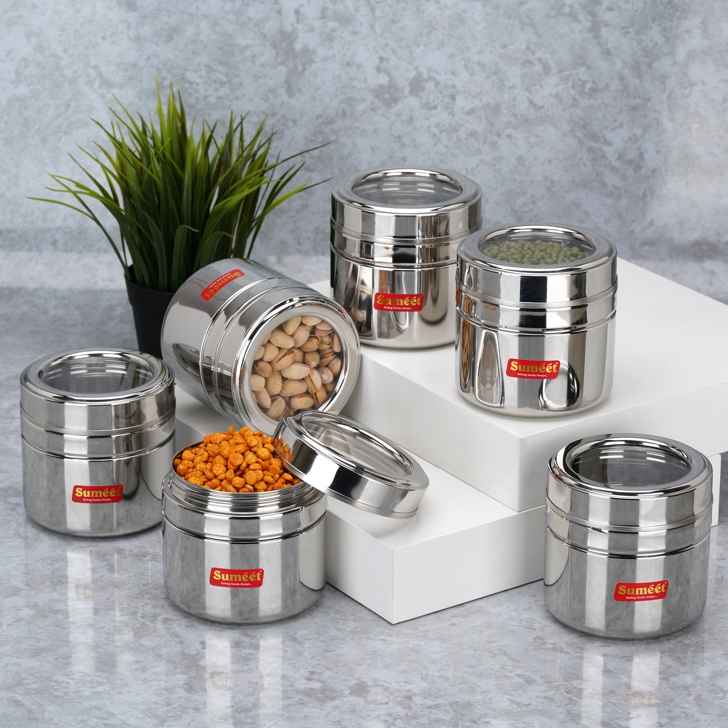 Sumeet Stainless Steel Top See Through/Transparent Lid Mini Storage Conatiner