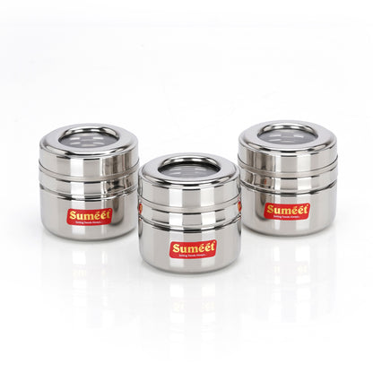 Sumeet Stainless Steel Top See Through/Transparent Lid Mini Storage Conatiner