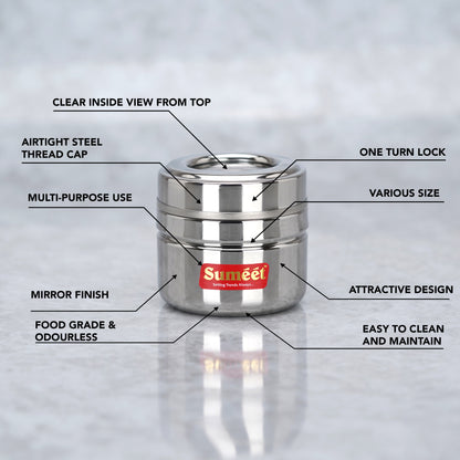 Sumeet Stainless Steel Top See Through/Transparent Lid Mini Storage Conatiner