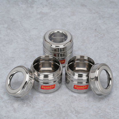 Sumeet Stainless Steel Top See Through/Transparent Lid Mini Storage Conatiner