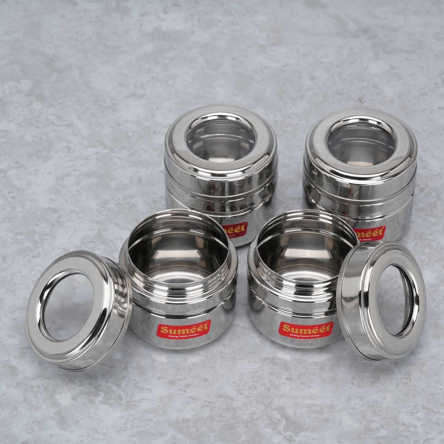 Sumeet Stainless Steel Top See Through/Transparent Lid Mini Storage Conatiner