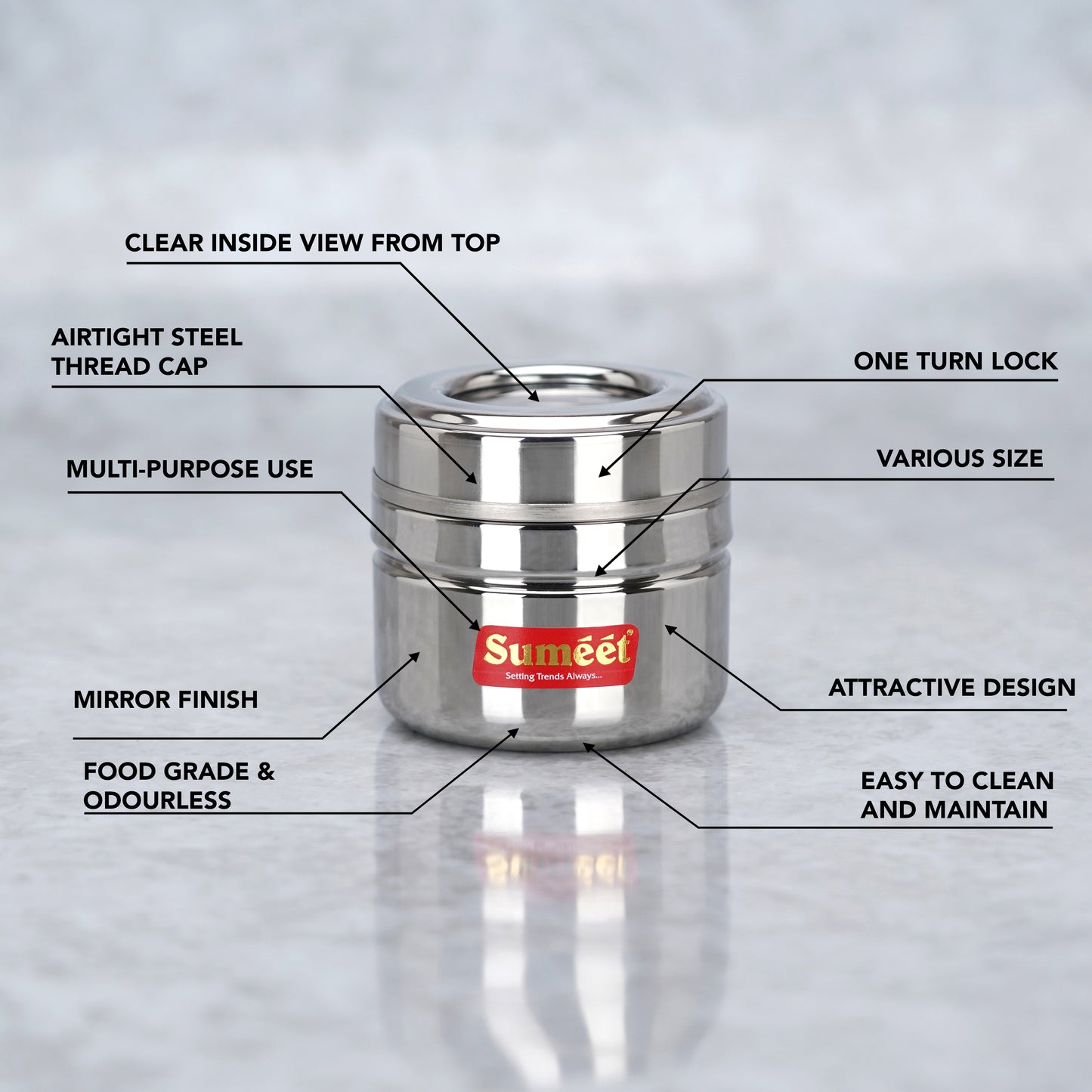 Sumeet Stainless Steel Top See Through/Transparent Lid Mini Storage Conatiner
