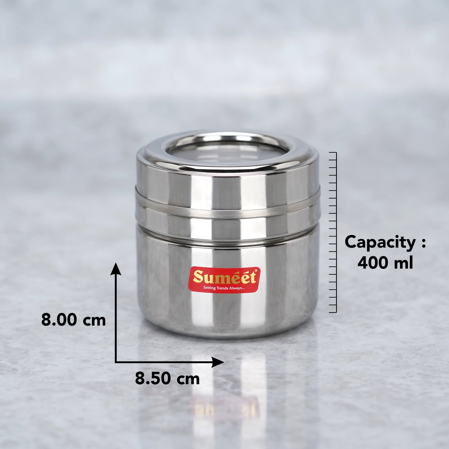 Sumeet Stainless Steel Top See Through/Transparent Lid Mini Storage Conatiner