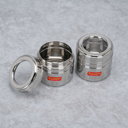 Sumeet Stainless Steel Top See Through/Transparent Lid Mini Storage Conatiner