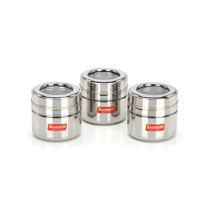 Sumeet Stainless Steel Top See Through/Transparent Lid Mini Storage Conatiner