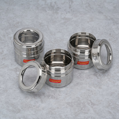 Sumeet Stainless Steel Top See Through/Transparent Lid Mini Storage Conatiner