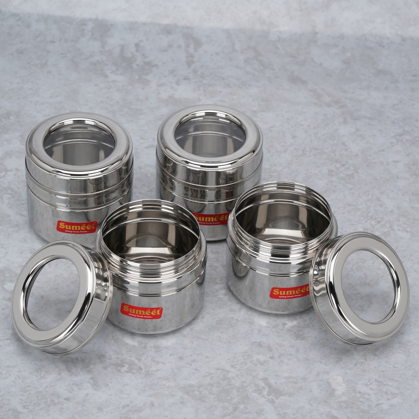 Sumeet Stainless Steel Top See Through/Transparent Lid Mini Storage Conatiner