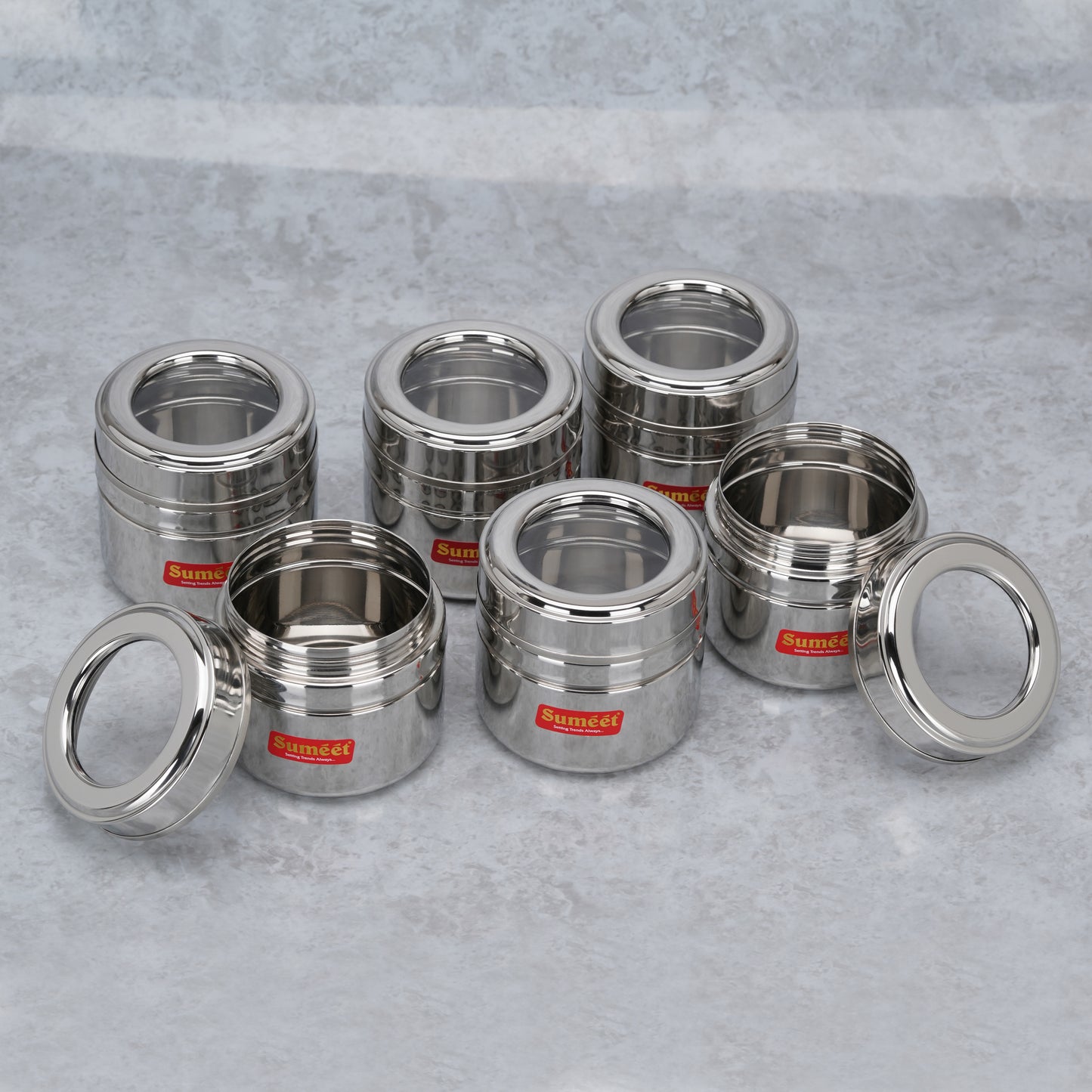 Sumeet Stainless Steel Top See Through/Transparent Lid Mini Storage Conatiner