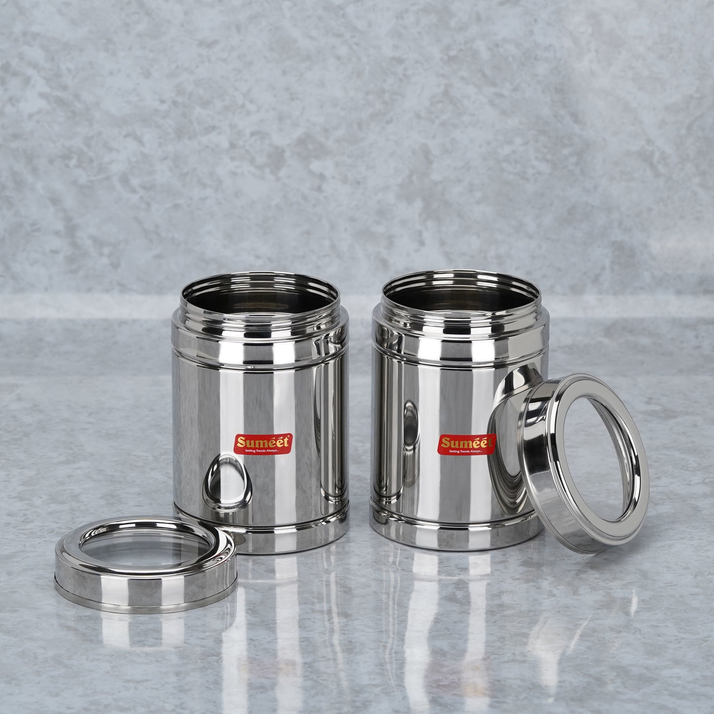 Sumeet Stainless Steel Top See Through/Transparent Lid Circular Vertical Storage Container Set