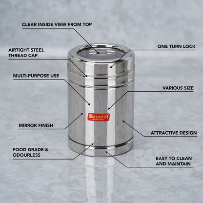 Sumeet Stainless Steel Top See Through/Transparent Lid Circular Vertical Storage Container Set