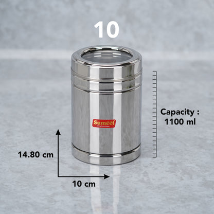 Sumeet Stainless Steel Top See Through/Transparent Lid Circular Vertical Storage Container Set