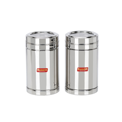 Sumeet Stainless Steel Top See Through/Transparent Lid Circular Vertical Storage Container Set