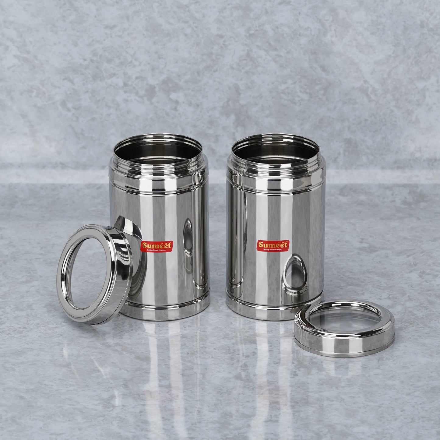 Sumeet Stainless Steel Top See Through/Transparent Lid Circular Vertical Storage Container Set