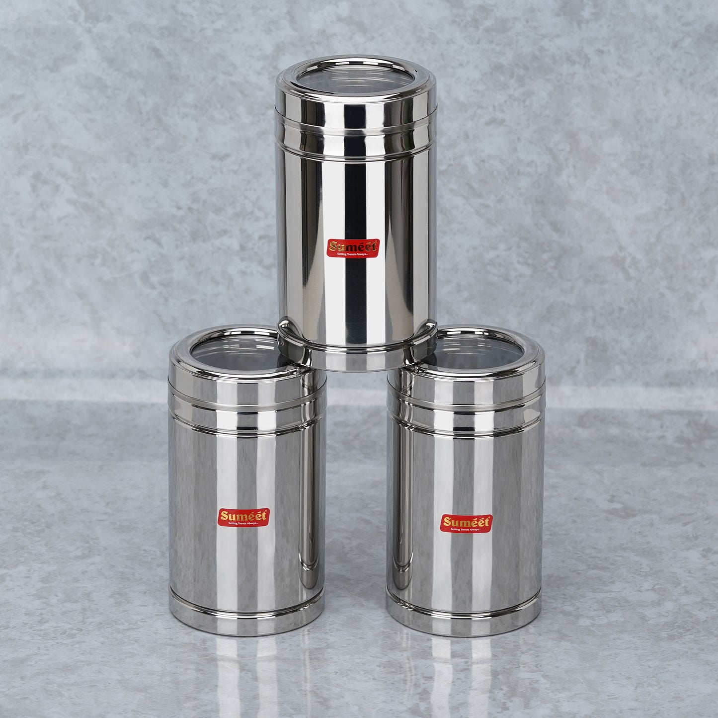 Sumeet Stainless Steel Top See Through/Transparent Lid Circular Vertical Storage Container Set